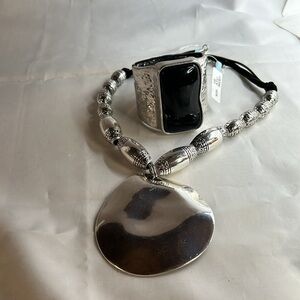 Bold Silver-tone and Black Necklace & Bracelet Set. NWT